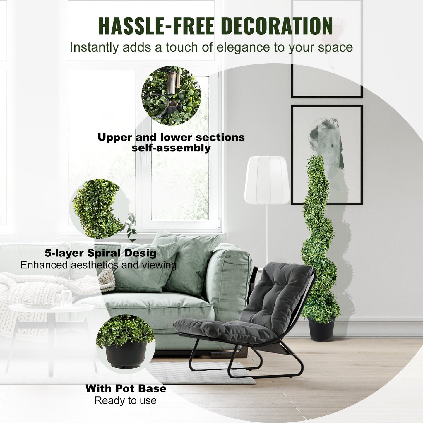 Artificial Topiaries Boxwood Trees, 10cm Tall (2 Pieces) Faux Topiary Plant Outdoor, All-year Green Feaux Plant w/ Replaceable Leaves for Decorative Indoor/Outdoor/Garden - Image 5