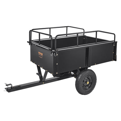 Heavy Duty ATV Trailer Steel Dump Cart, 750-Pound 15 Cubic Feet, Garden Utility Trailer with Removable Sides for Riding Lawn Mower Tractor