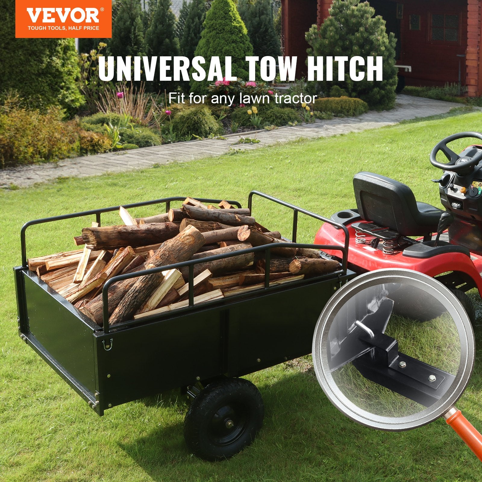 Heavy Duty ATV Trailer Steel Dump Cart, 750-Pound 15 Cubic Feet, Garden Utility Trailer with Removable Sides for Riding Lawn Mower Tractor - Image 2