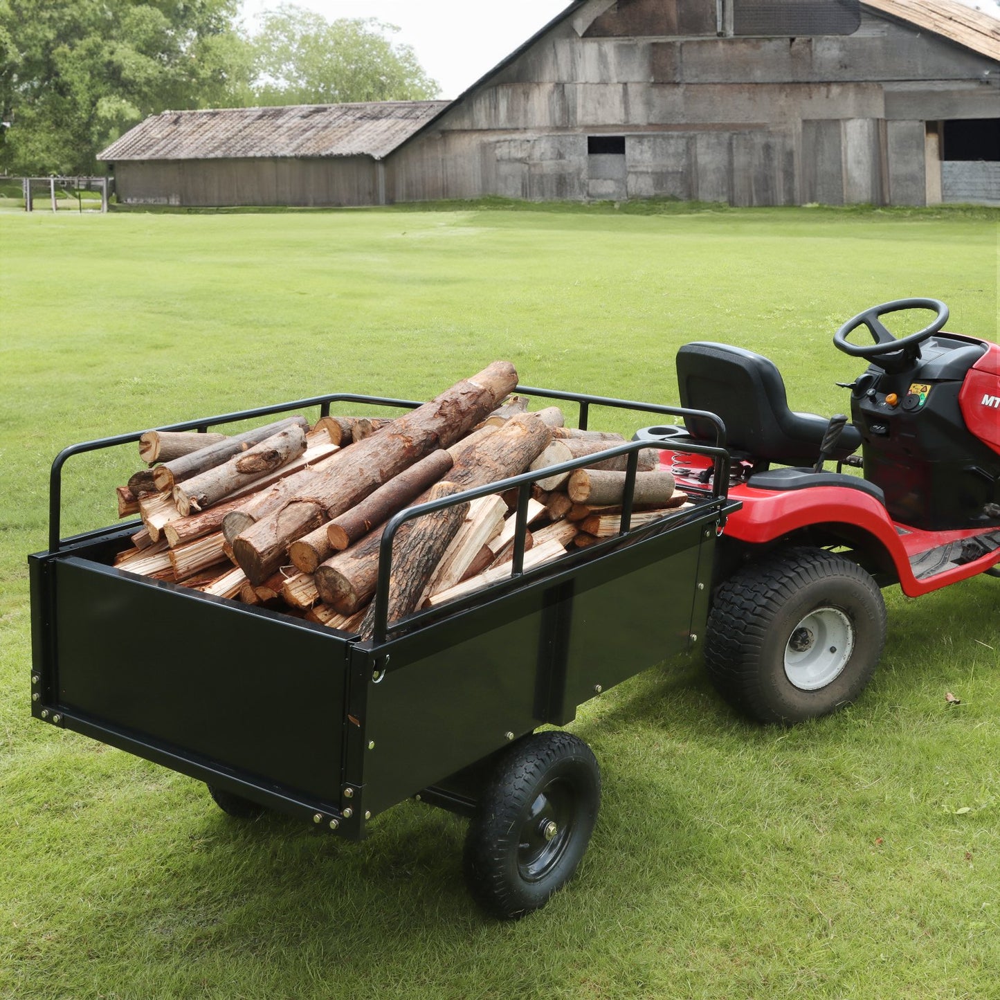 Heavy Duty ATV Trailer Steel Dump Cart, 750-Pound 15 Cubic Feet, Garden Utility Trailer with Removable Sides for Riding Lawn Mower Tractor - Image 8