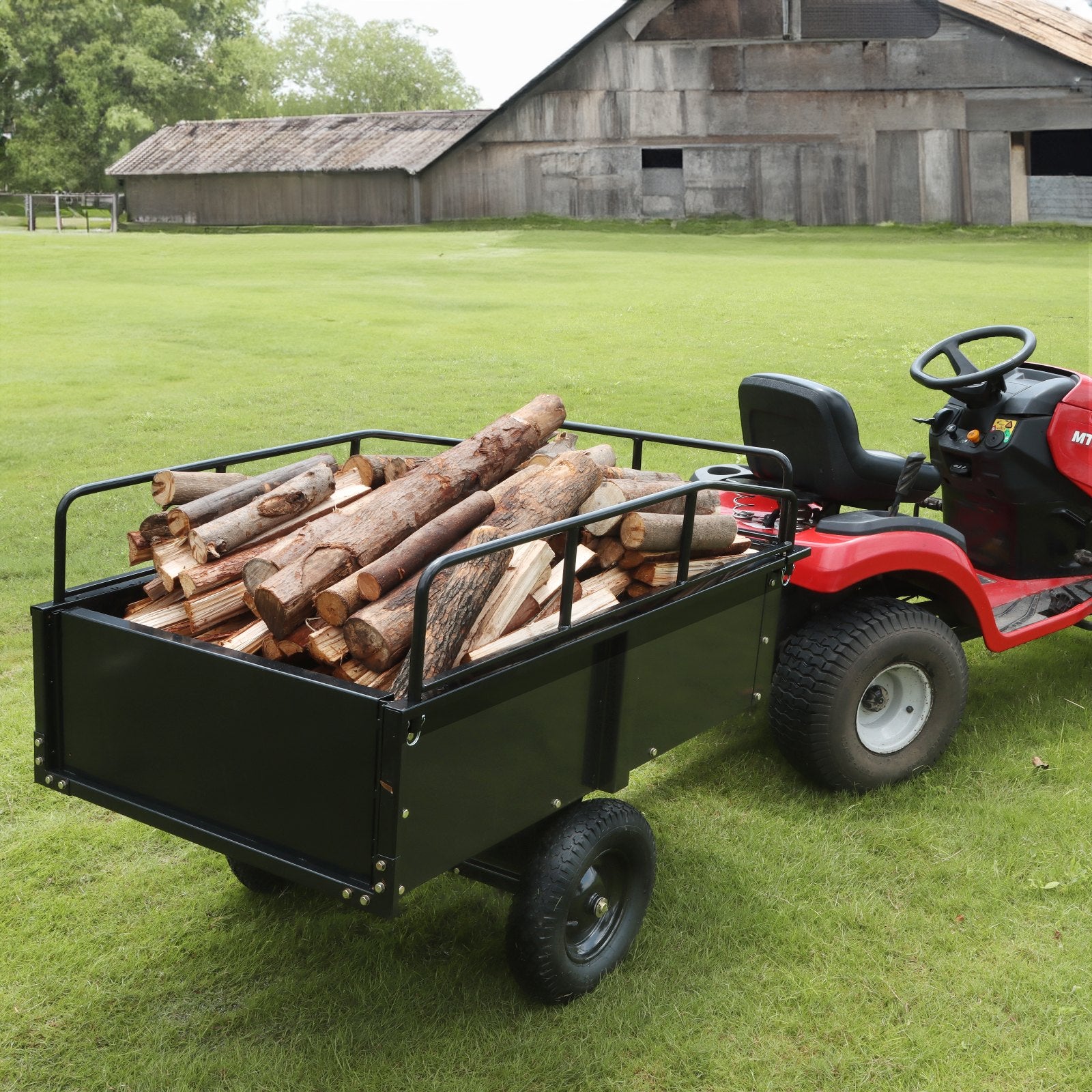Heavy Duty ATV Trailer Steel Dump Cart, 750-Pound 15 Cubic Feet, Garden Utility Trailer with Removable Sides for Riding Lawn Mower Tractor - Image 8