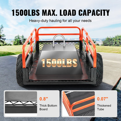 Heavy Duty Steel ATV Dump Trailer, 1500-Pound Load Capacity 15 Cubic Feet, Tow Behind Dump Cart Garden Trailer, with Removable Sides and 2 Tires, for Mowers, Tractors, ATV, UTV - Image 3