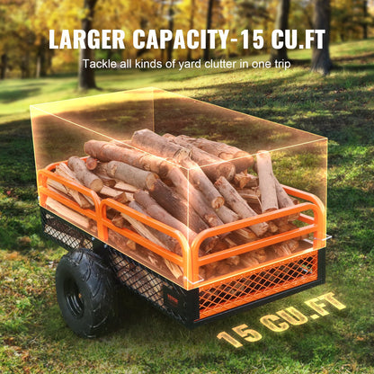 Heavy Duty Steel ATV Dump Trailer, 1500-Pound Load Capacity 15 Cubic Feet, Tow Behind Dump Cart Garden Trailer, with Removable Sides and 2 Tires, for Mowers, Tractors, ATV, UTV - Image 4