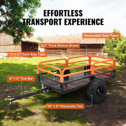 Heavy Duty Steel ATV Dump Trailer, 1500-Pound Load Capacity 15 Cubic Feet, Tow Behind Dump Cart Garden Trailer, with Removable Sides and 2 Tires, for Mowers, Tractors, ATV, UTV - Image 6