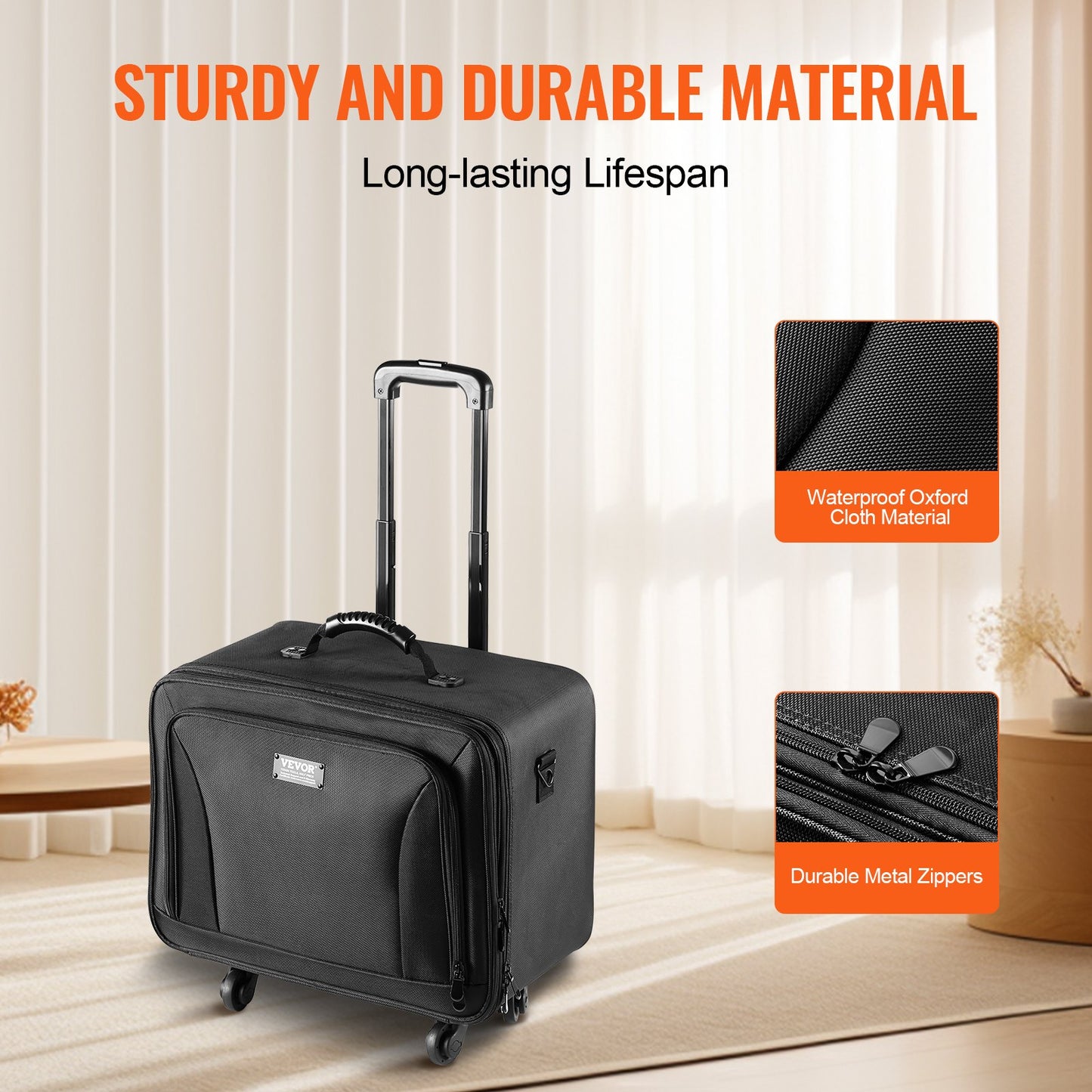 Rolling Makeup Train Case Large Storage 3 Tiers, Convenient Carry With Handle, Wheels, Strap, Professional Makeup Storage Organizer Box Make Up Carrier Waterproof Oxford, Black - Image 3