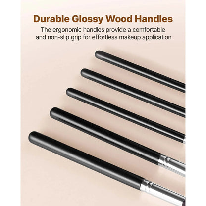 34-Piece Makeup Brush Set, Professional Brushes Kit for Foundation Blending Eyeshadow Concealer Blush - with Soft Bristles, Ergonomic Wood Handle, Travel-Friendly Case Included - Image 5