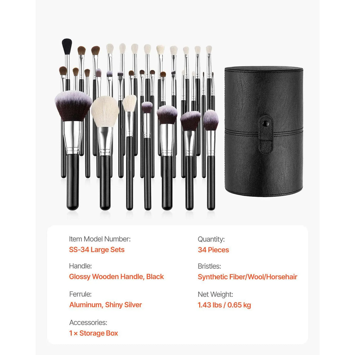 34-Piece Makeup Brush Set, Professional Brushes Kit for Foundation Blending Eyeshadow Concealer Blush - with Soft Bristles, Ergonomic Wood Handle, Travel-Friendly Case Included - Image 7