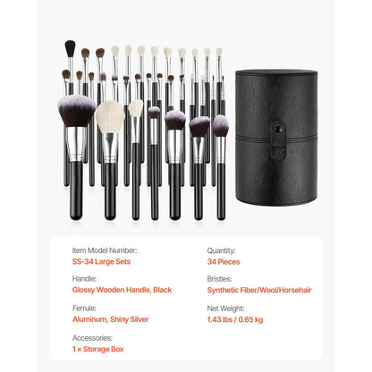 34-Piece Makeup Brush Set, Professional Brushes Kit for Foundation Blending Eyeshadow Concealer Blush - with Soft Bristles, Ergonomic Wood Handle, Travel-Friendly Case Included - Image 7
