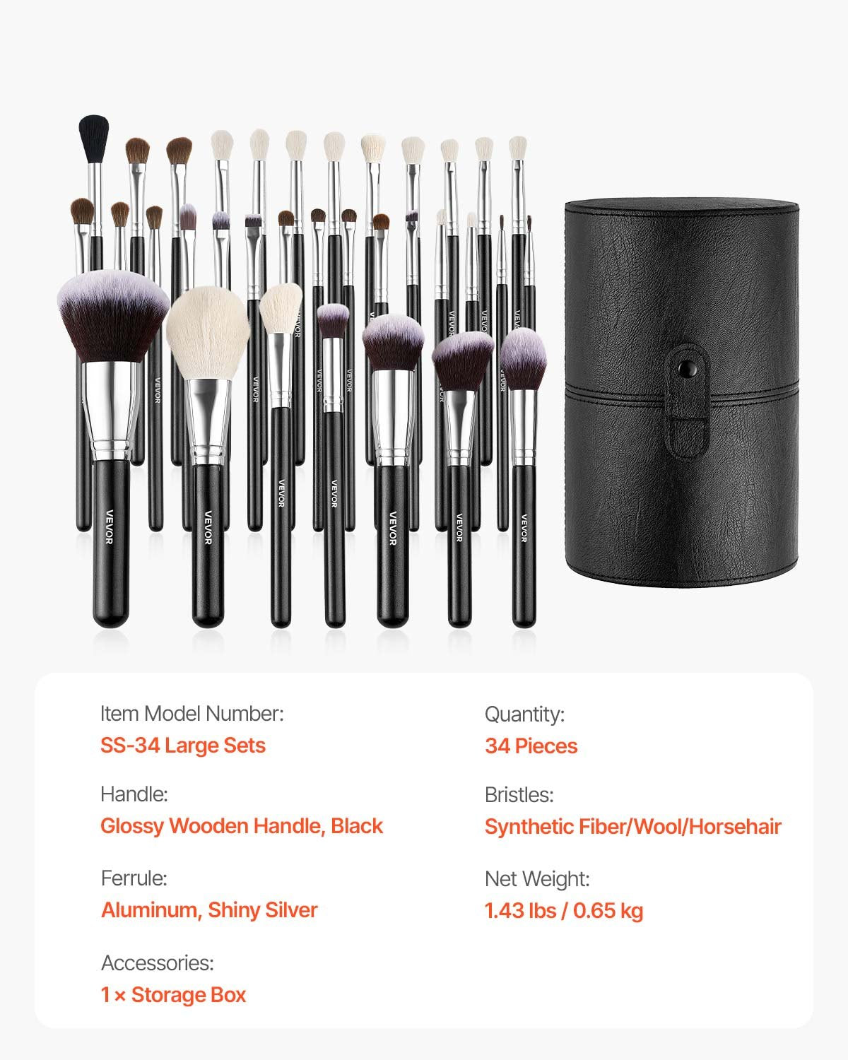 34-Piece Makeup Brush Set, Professional Brushes Kit for Foundation Blending Eyeshadow Concealer Blush - with Soft Bristles, Ergonomic Wood Handle, Travel-Friendly Case Included - Image 7