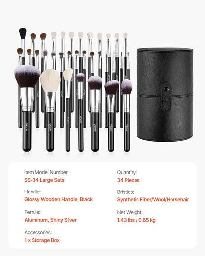 34-Piece Makeup Brush Set, Professional Brushes Kit for Foundation Blending Eyeshadow Concealer Blush - with Soft Bristles, Ergonomic Wood Handle, Travel-Friendly Case Included - Image 7