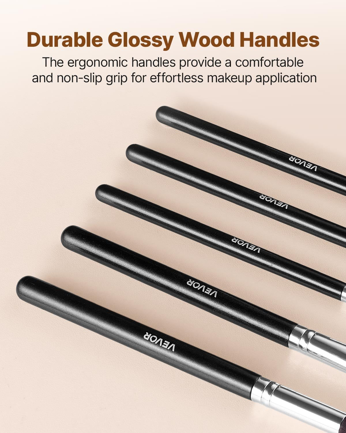 15-Piece Makeup Brush Set for Foundation Blending Eyeshadow, Professional Vegan Brushes with Soft Synthetic Bristles, Ergonomic Wood Handle & Aluminum Ferrule, Portable and Travel-Friendly - Image 5