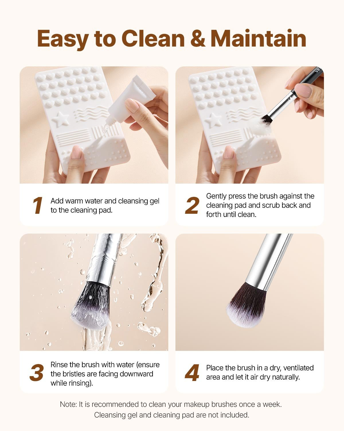 15-Piece Makeup Brush Set for Foundation Blending Eyeshadow, Professional Vegan Brushes with Soft Synthetic Bristles, Ergonomic Wood Handle & Aluminum Ferrule, Portable and Travel-Friendly - Image 6