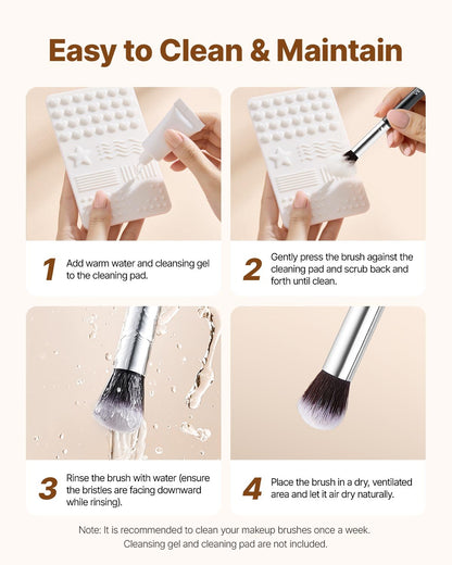 15-Piece Makeup Brush Set for Foundation Blending Eyeshadow, Professional Vegan Brushes with Soft Synthetic Bristles, Ergonomic Wood Handle & Aluminum Ferrule, Portable and Travel-Friendly - Image 6