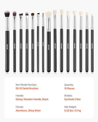 15-Piece Makeup Brush Set for Foundation Blending Eyeshadow, Professional Vegan Brushes with Soft Synthetic Bristles, Ergonomic Wood Handle & Aluminum Ferrule, Portable and Travel-Friendly - Image 7