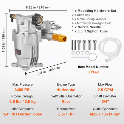 Pressure Washer Pump, 19 mm Shaft Horizontal, 3400 PSI, 2.5GPM, Replacement Power Washer Pumps Kit, Parts Washer Pump, Compatible with Honda, Simpson, RYOBI, Briggs & Stratton, Subaru, Craftsman - Image 7