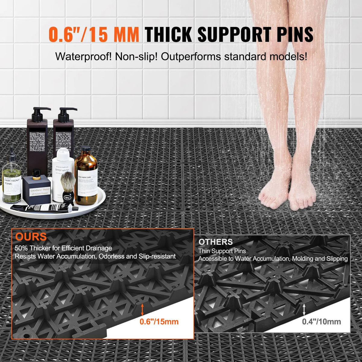 Modular Interlocking Cushion, 50 Pack 30 x 30 cm Splicing Drainage Mats, PVC Interlocking Drainage Floor Tiles, Non-Slip Drainage Holes for Restroom, Bathroom, Kitchen, Pool, Wet Area, Black - Image 2