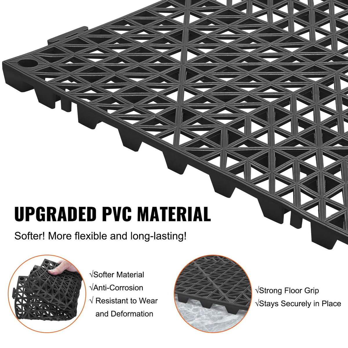 Modular Interlocking Cushion, 50 Pack 30 x 30 cm Splicing Drainage Mats, PVC Interlocking Drainage Floor Tiles, Non-Slip Drainage Holes for Restroom, Bathroom, Kitchen, Pool, Wet Area, Black - Image 3