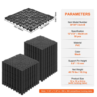 Modular Interlocking Cushion, 50 Pack 30 x 30 cm Splicing Drainage Mats, PVC Interlocking Drainage Floor Tiles, Non-Slip Drainage Holes for Restroom, Bathroom, Kitchen, Pool, Wet Area, Black - Image 7