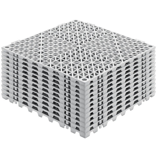 Modular Interlocking Cushion, 12 Pack 30 x 30 cm Splicing Drainage Mats, Soft PVC Interlocking Drainage Floor Tiles, Non-Slip Drainage Holes for Restroom, Bathroom, Kitchen, Pool, Wet Area, Gray