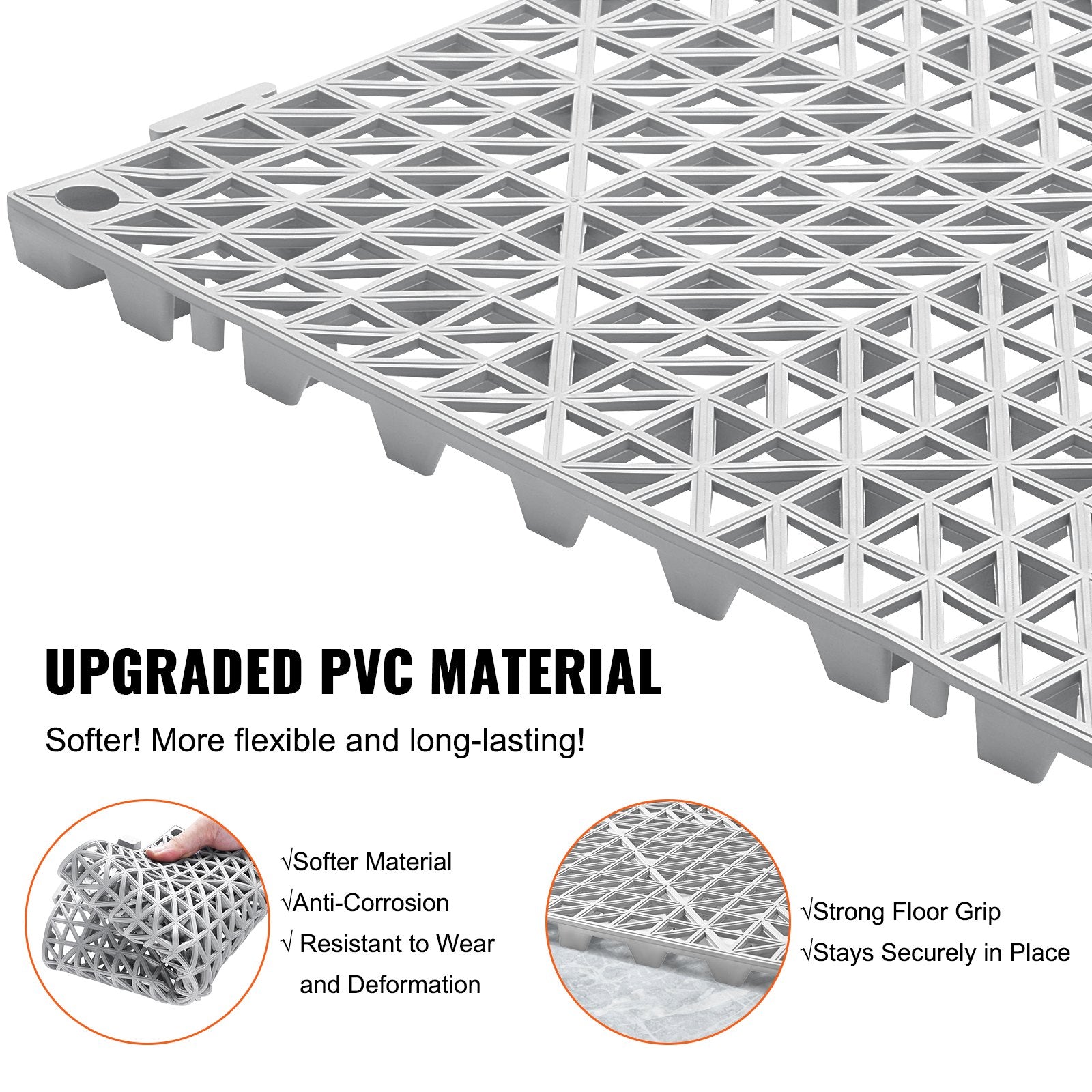 Modular Interlocking Cushion, 12 Pack 30 x 30 cm Splicing Drainage Mats, Soft PVC Interlocking Drainage Floor Tiles, Non-Slip Drainage Holes for Restroom, Bathroom, Kitchen, Pool, Wet Area, Gray - Image 3
