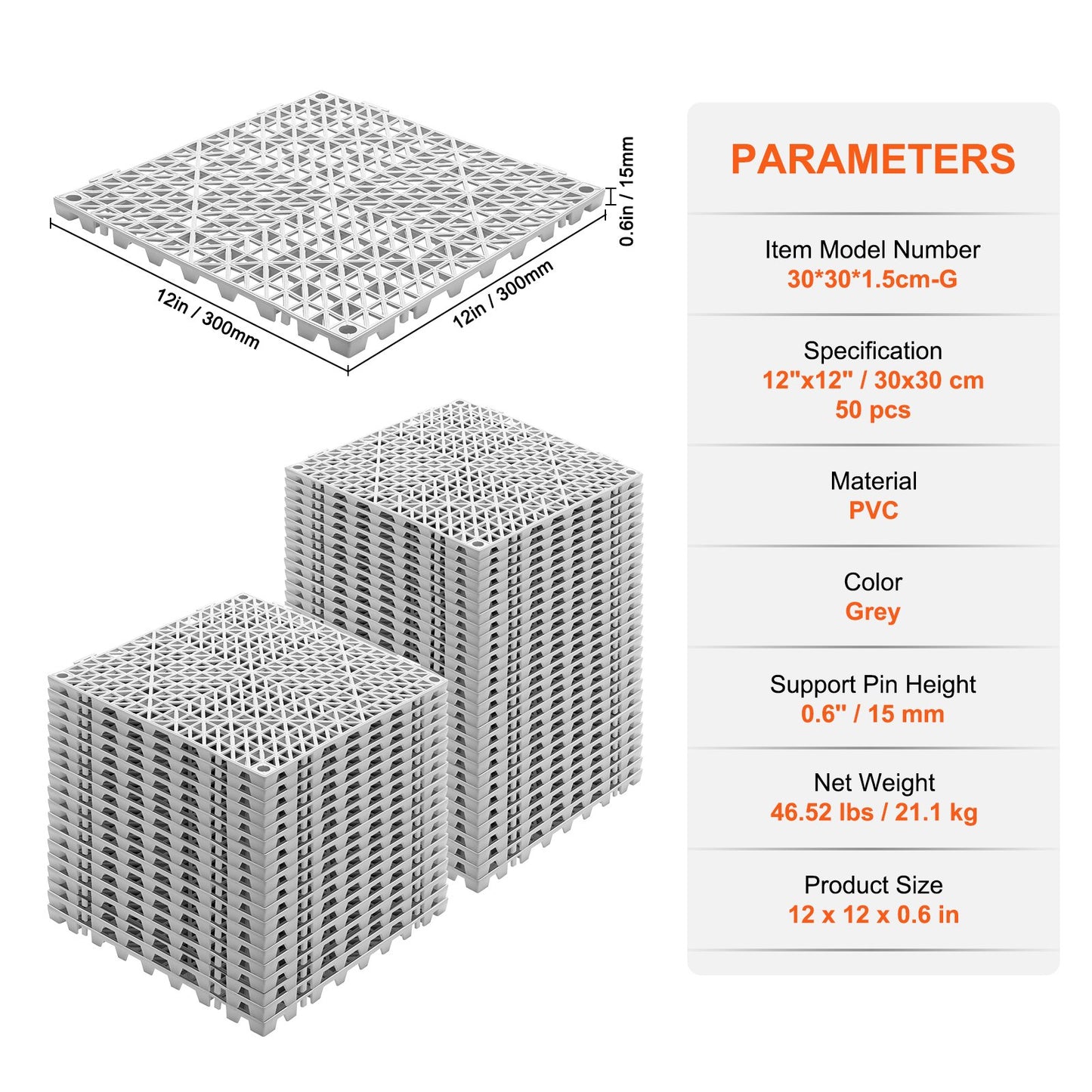Modular Interlocking Cushion, 50 Pack 30 x 30 cm Splicing Drainage Mats, Soft PVC Interlocking Drainage Floor Tiles, Non-Slip Drainage Holes for Restroom, Bathroom, Kitchen, Pool, Wet Area, Gray - Image 7