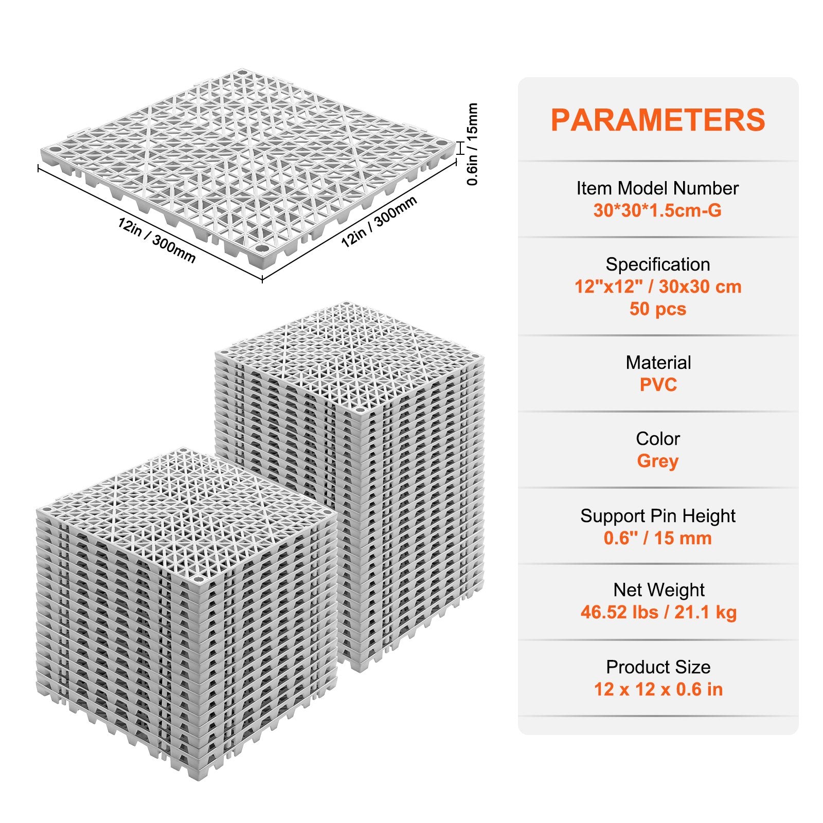 Modular Interlocking Cushion, 50 Pack 30 x 30 cm Splicing Drainage Mats, Soft PVC Interlocking Drainage Floor Tiles, Non-Slip Drainage Holes for Restroom, Bathroom, Kitchen, Pool, Wet Area, Gray - Image 7