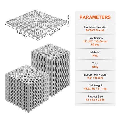 Modular Interlocking Cushion, 50 Pack 30 x 30 cm Splicing Drainage Mats, Soft PVC Interlocking Drainage Floor Tiles, Non-Slip Drainage Holes for Restroom, Bathroom, Kitchen, Pool, Wet Area, Gray - Image 7