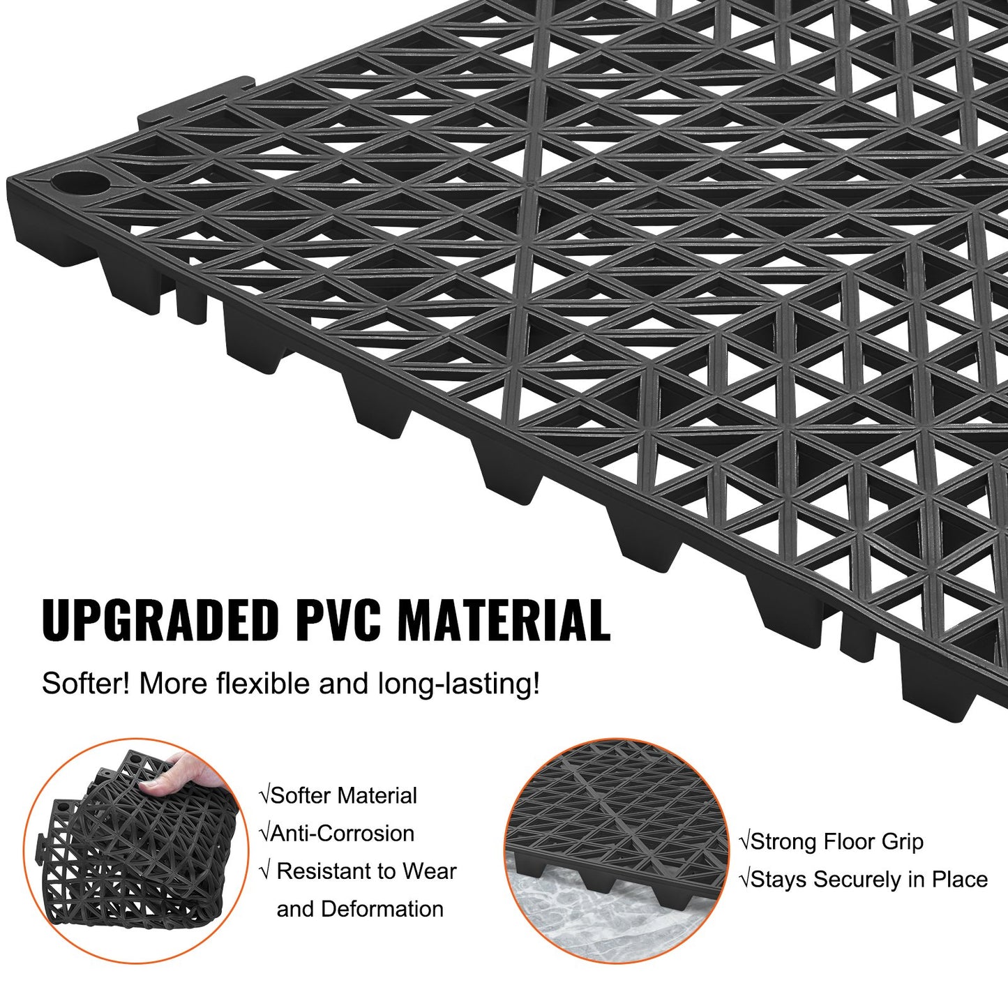 Modular Interlocking Cushion, 55 Pack 30 x 30 cm Splicing Drainage Mats, PVC Interlocking Drainage Floor Tiles, Non-Slip Drainage Holes for Restroom, Bathroom, Kitchen, Pool, Wet Area, Black - Image 3