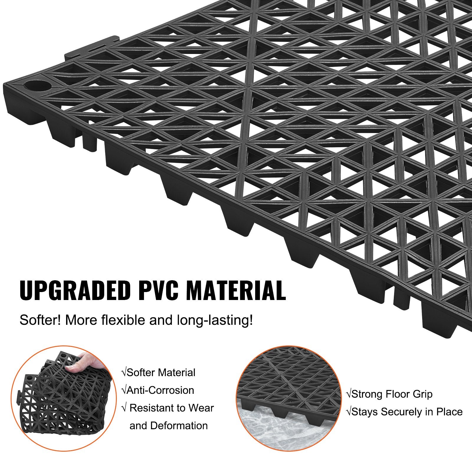 Modular Interlocking Cushion, 55 Pack 30 x 30 cm Splicing Drainage Mats, PVC Interlocking Drainage Floor Tiles, Non-Slip Drainage Holes for Restroom, Bathroom, Kitchen, Pool, Wet Area, Black - Image 3
