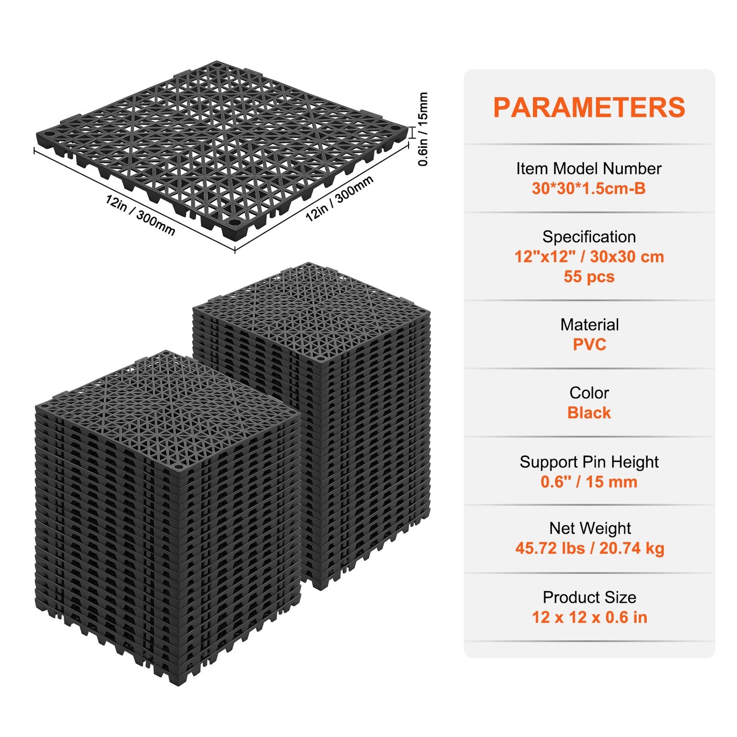 Modular Interlocking Cushion, 55 Pack 30 x 30 cm Splicing Drainage Mats, PVC Interlocking Drainage Floor Tiles, Non-Slip Drainage Holes for Restroom, Bathroom, Kitchen, Pool, Wet Area, Black - Image 7
