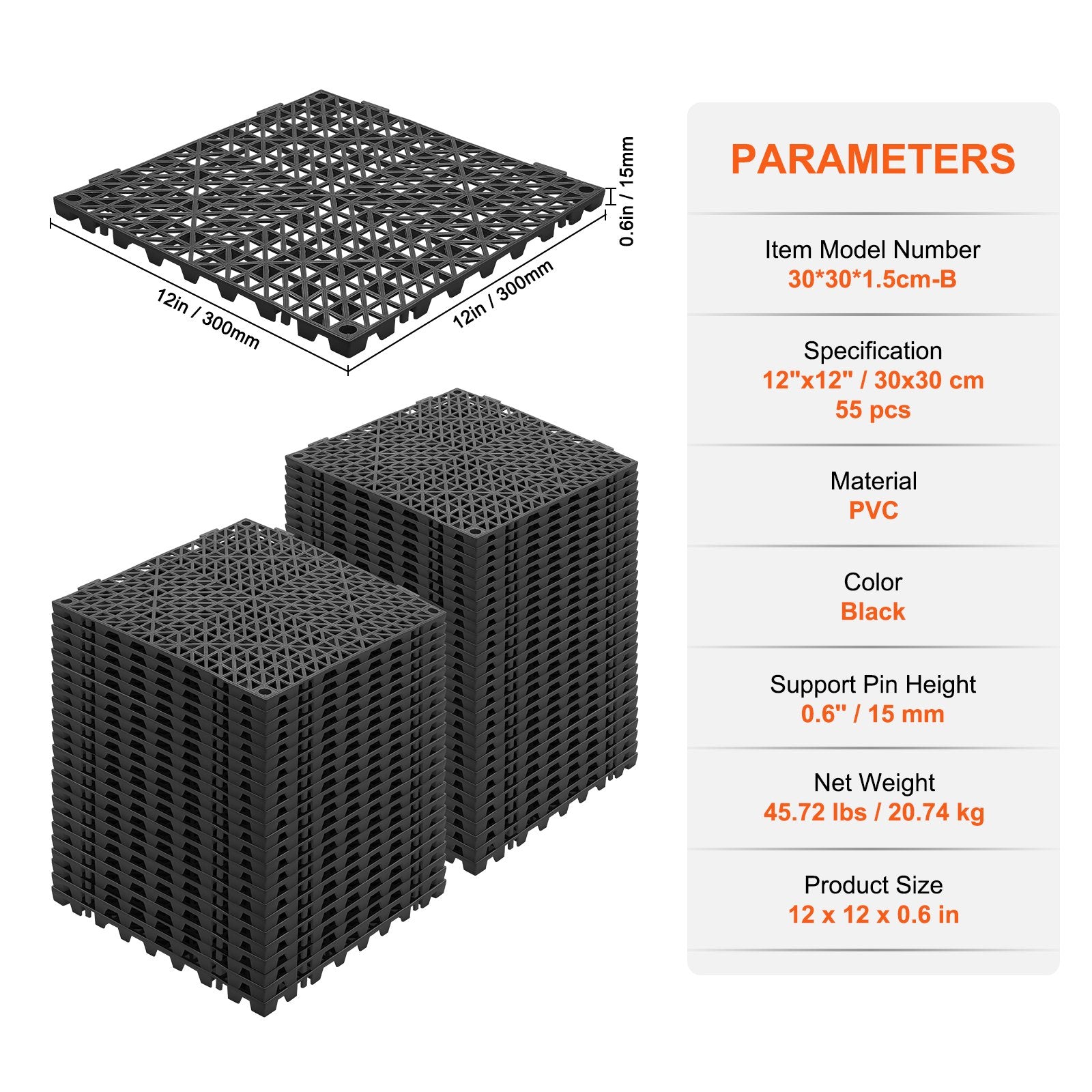 Modular Interlocking Cushion, 55 Pack 30 x 30 cm Splicing Drainage Mats, PVC Interlocking Drainage Floor Tiles, Non-Slip Drainage Holes for Restroom, Bathroom, Kitchen, Pool, Wet Area, Black - Image 7