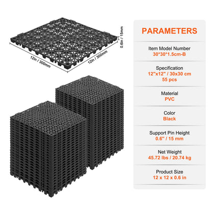 Modular Interlocking Cushion, 55 Pack 30 x 30 cm Splicing Drainage Mats, PVC Interlocking Drainage Floor Tiles, Non-Slip Drainage Holes for Restroom, Bathroom, Kitchen, Pool, Wet Area, Black - Image 7