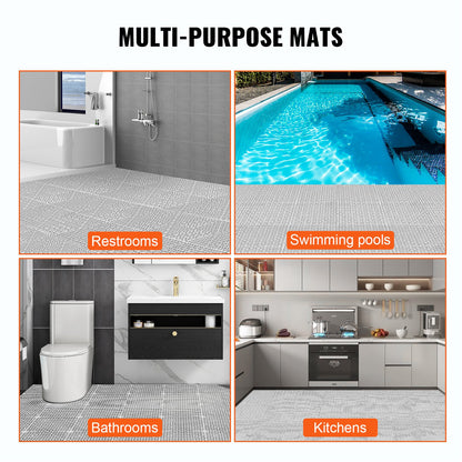 Modular Interlocking Cushion, 55 Pack 30 x 30 cm Splicing Drainage Mats, Soft PVC Interlocking Drainage Floor Tiles, Non-Slip Drainage Holes for Restroom, Bathroom, Kitchen, Pool, Wet Area, Gray - Image 6
