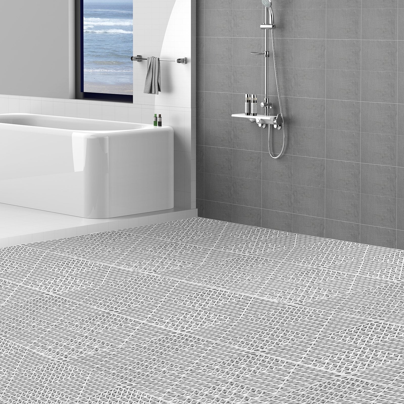 Modular Interlocking Cushion, 55 Pack 30 x 30 cm Splicing Drainage Mats, Soft PVC Interlocking Drainage Floor Tiles, Non-Slip Drainage Holes for Restroom, Bathroom, Kitchen, Pool, Wet Area, Gray - Image 8