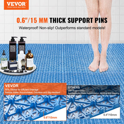 Modular Interlocking Cushion, 55 Pack 30 x 30 cm Splicing Drainage Mats, Soft PVC Interlocking Drainage Floor Tiles, Non-Slip Drainage Holes for Restroom, Bathroom, Kitchen, Pool, Wet Area, Blue - Image 2