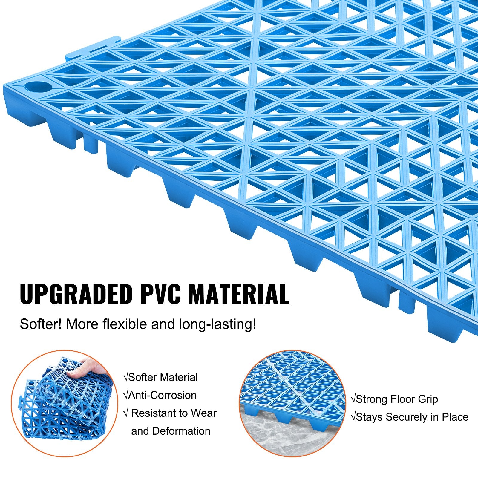 Modular Interlocking Cushion, 55 Pack 30 x 30 cm Splicing Drainage Mats, Soft PVC Interlocking Drainage Floor Tiles, Non-Slip Drainage Holes for Restroom, Bathroom, Kitchen, Pool, Wet Area, Blue - Image 3