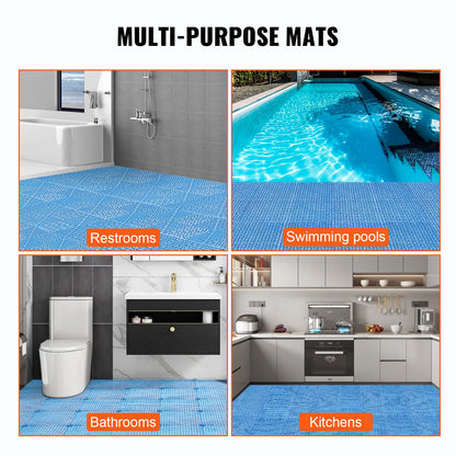 Modular Interlocking Cushion, 55 Pack 30 x 30 cm Splicing Drainage Mats, Soft PVC Interlocking Drainage Floor Tiles, Non-Slip Drainage Holes for Restroom, Bathroom, Kitchen, Pool, Wet Area, Blue - Image 6