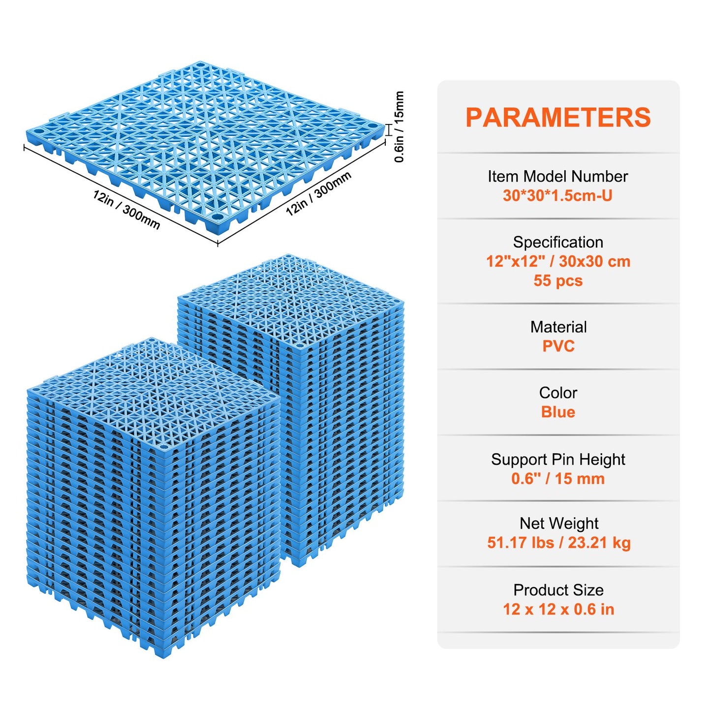 Modular Interlocking Cushion, 55 Pack 30 x 30 cm Splicing Drainage Mats, Soft PVC Interlocking Drainage Floor Tiles, Non-Slip Drainage Holes for Restroom, Bathroom, Kitchen, Pool, Wet Area, Blue - Image 7