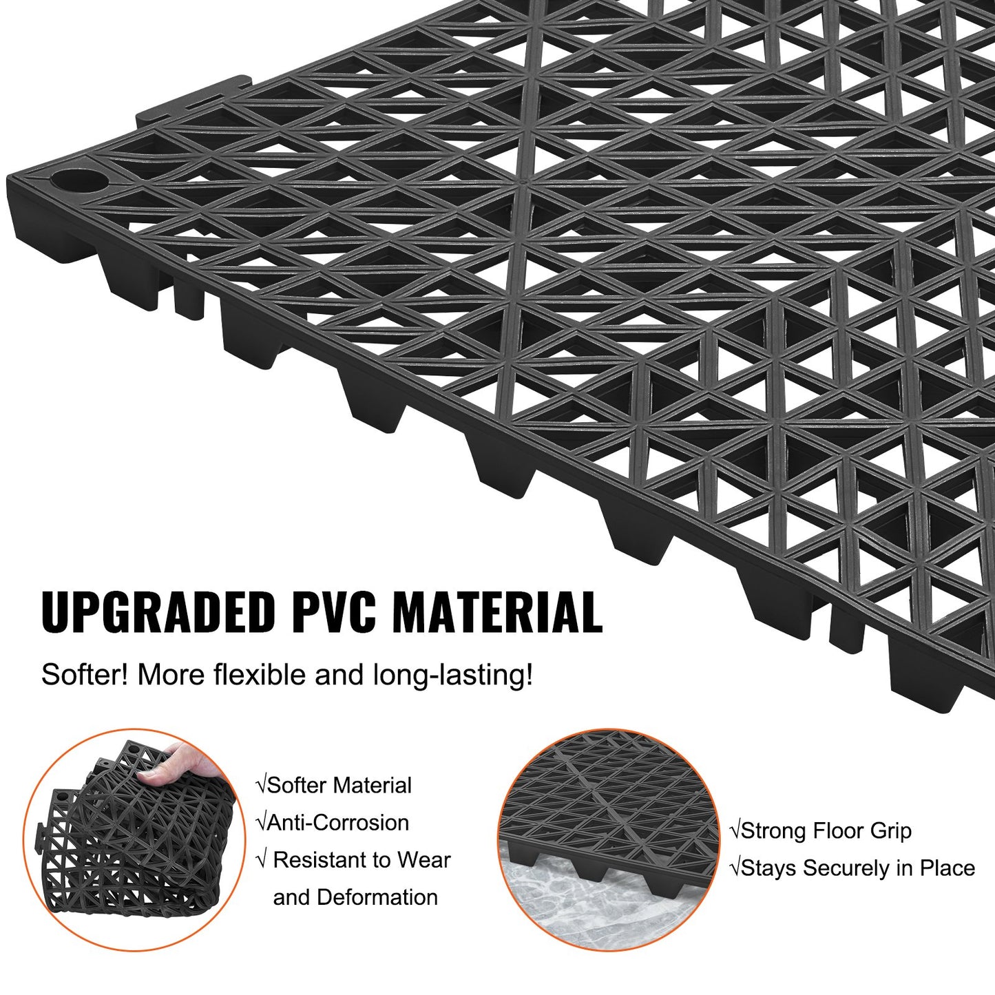 Modular Interlocking Cushion, 12 Pack 30 x 30 cm Splicing Drainage Mats, PVC Interlocking Drainage Floor Tiles, Non-Slip Drainage Holes for Restroom, Bathroom, Kitchen, Pool, Wet Area, Black - Image 3