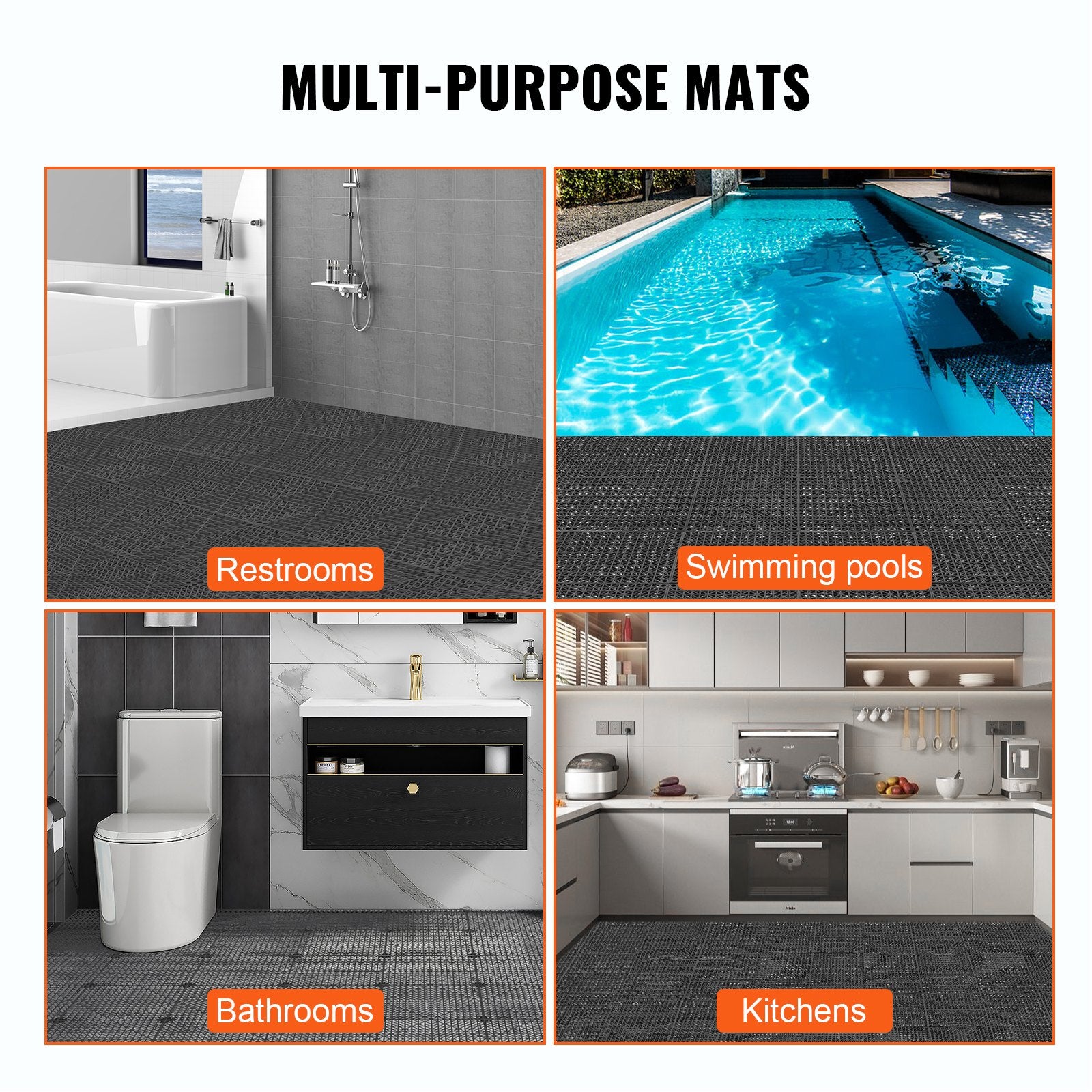 Modular Interlocking Cushion, 12 Pack 30 x 30 cm Splicing Drainage Mats, PVC Interlocking Drainage Floor Tiles, Non-Slip Drainage Holes for Restroom, Bathroom, Kitchen, Pool, Wet Area, Black - Image 6