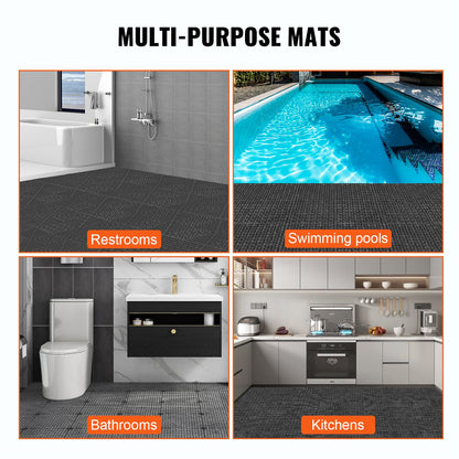 Modular Interlocking Cushion, 12 Pack 30 x 30 cm Splicing Drainage Mats, PVC Interlocking Drainage Floor Tiles, Non-Slip Drainage Holes for Restroom, Bathroom, Kitchen, Pool, Wet Area, Black - Image 6