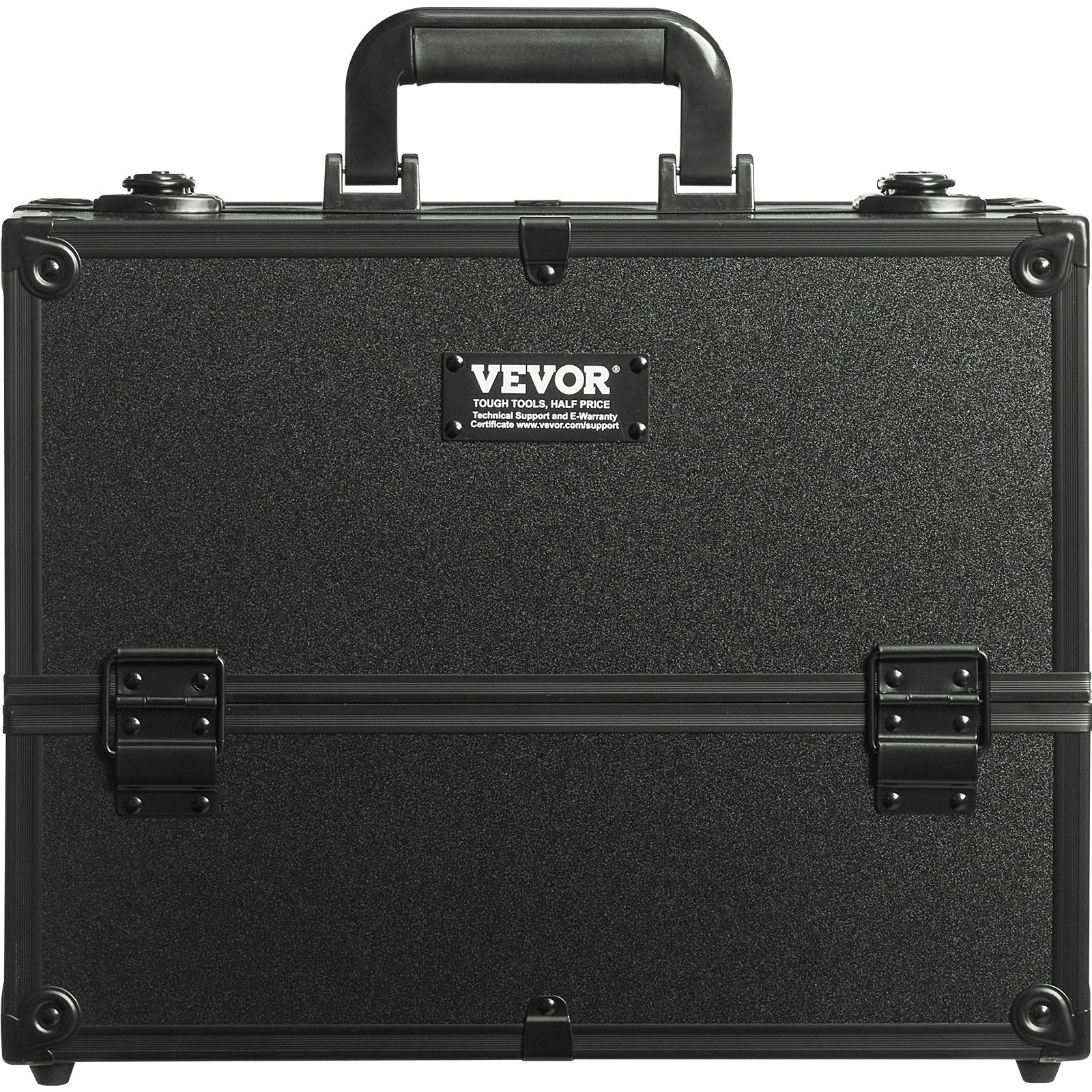 Makeup Train Case 370MM Large Portable Cosmetic Case, 6 Tier Trays Professional Makeup Storage Organizer Box Make Up Carrier with Handle And Strap Travel Case for Women and Girls - Black