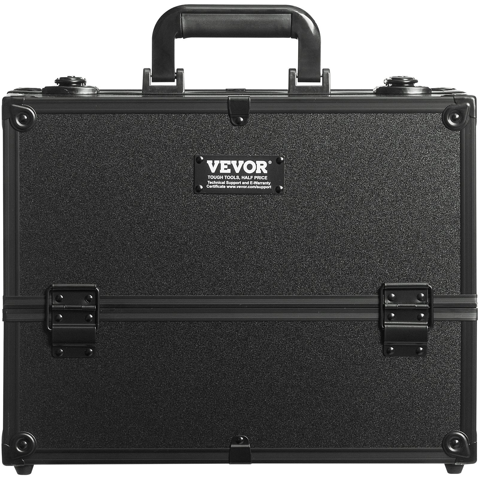 Makeup Train Case 370MM Large Portable Cosmetic Case, 6 Tier Trays Professional Makeup Storage Organizer Box Make Up Carrier with Handle And Strap Travel Case for Women and Girls - Black - Image 9