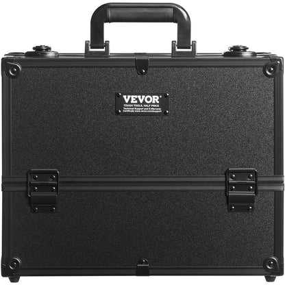 Makeup Train Case 370MM Large Portable Cosmetic Case, 6 Tier Trays Professional Makeup Storage Organizer Box Make Up Carrier with Handle And Strap Travel Case for Women and Girls - Black - Image 9