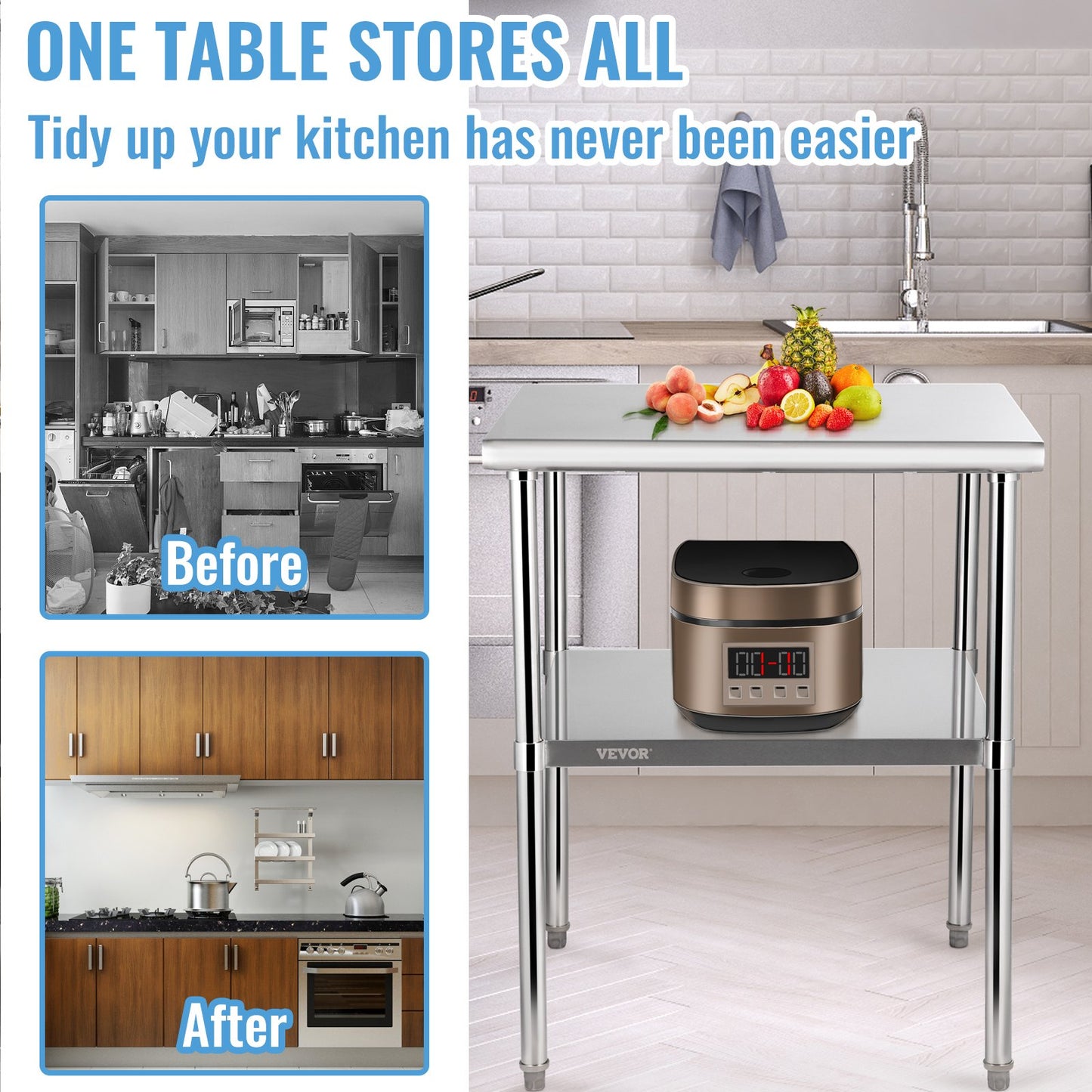 Stainless Steel Work Prep Table Commercial Food Prep Table 30x30x36in - Image 2