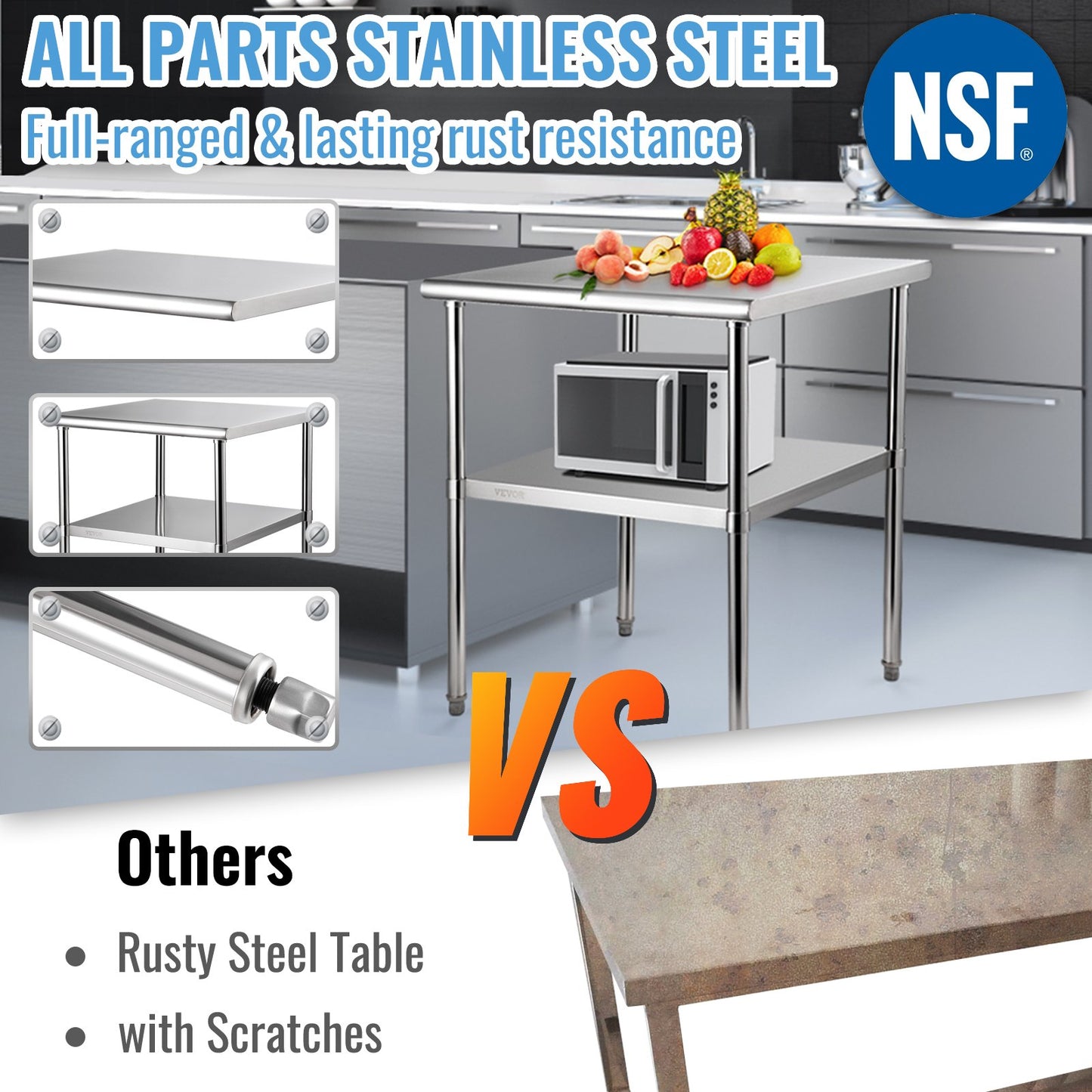 Stainless Steel Work Prep Table Commercial Food Prep Table 30x30x36in - Image 3