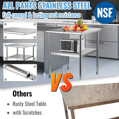 Stainless Steel Work Prep Table Commercial Food Prep Table 30x30x36in - Image 3