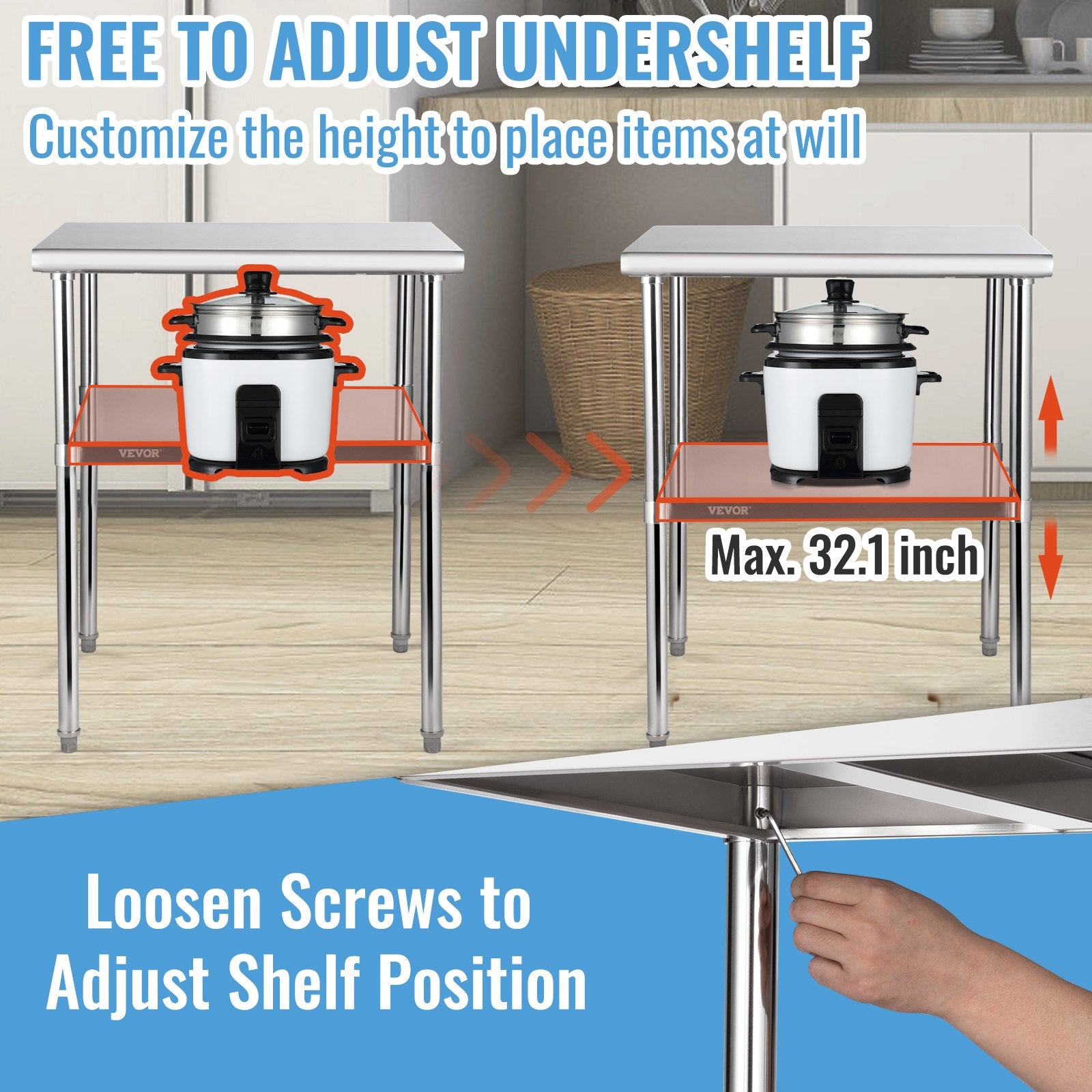 Stainless Steel Work Prep Table Commercial Food Prep Table 30x30x36in - Image 5