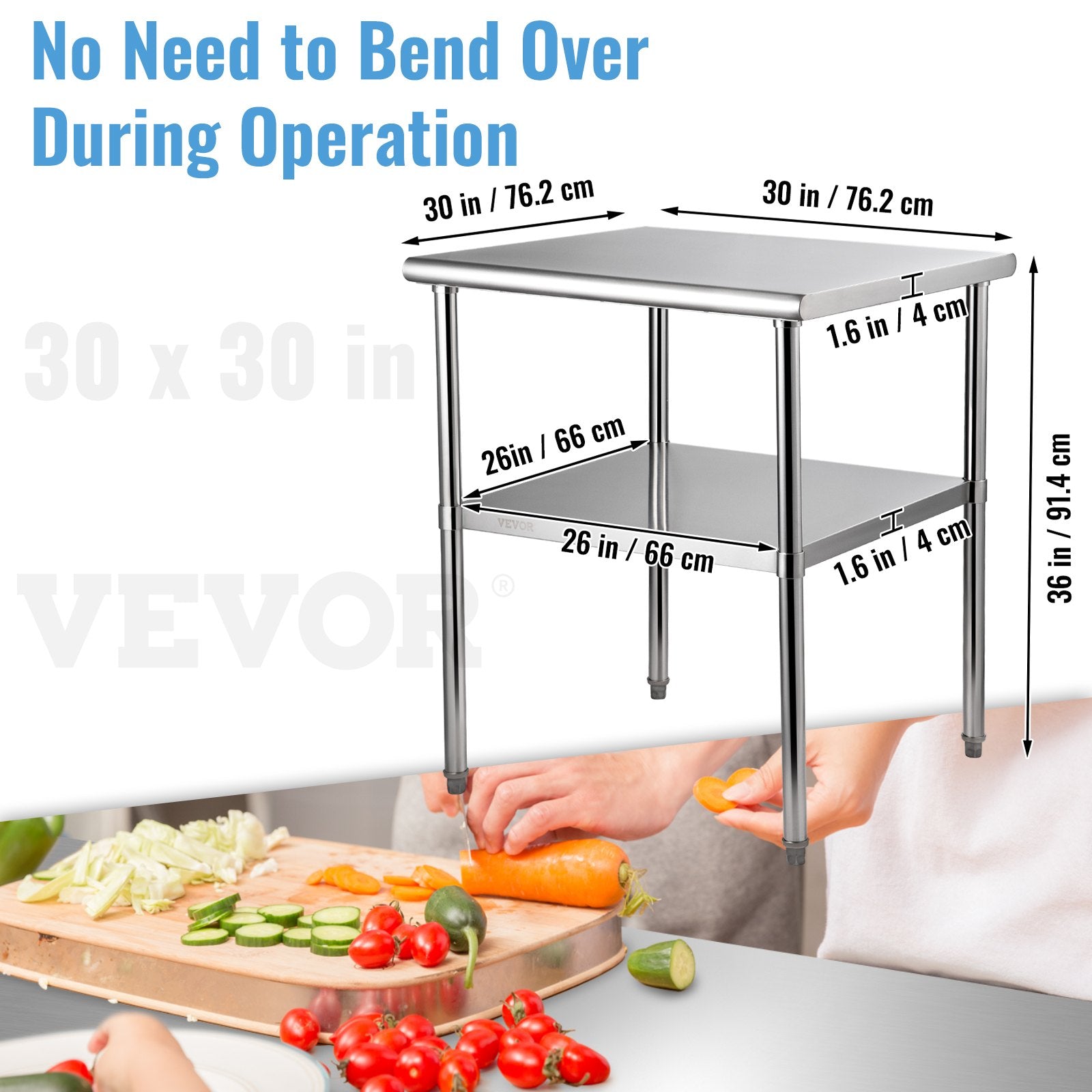 Stainless Steel Work Prep Table Commercial Food Prep Table 30x30x36in - Image 7