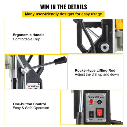 Magnetic Drill, 1100W 1.57" Boring Diameter, 2697lbf/12000N Portable Electric Mag Drill Press with 7 Bits, 580 RPM Max Speed Drilling Machine for any Surface and Home Improvement - Image 6